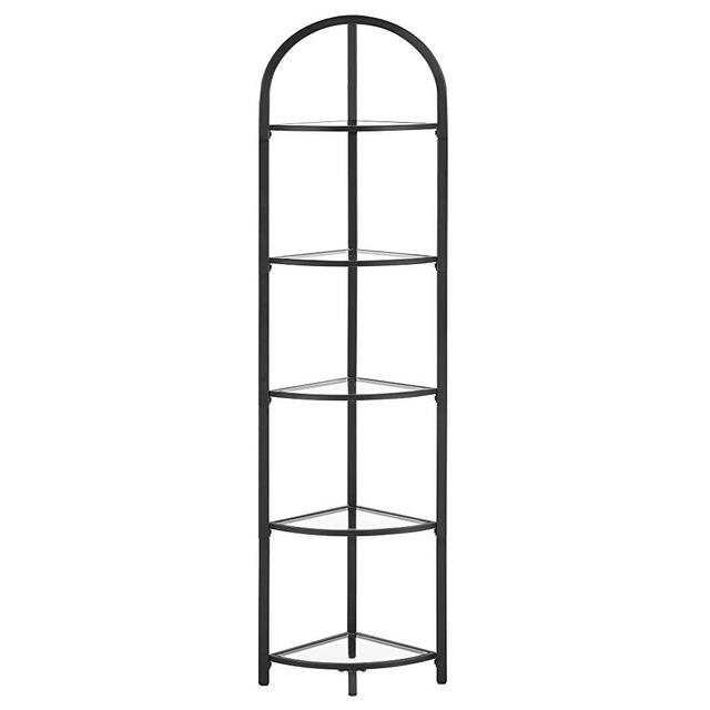 VASAGLE Corner Shelf Stand, 5 Tier Corner Bookshelf, Tempered Glass Shelves, Modern Style, Plant Stand with Steel Frame for Living Room, Bedroom, Kitchen, Bathroom, Black ULGT810B61