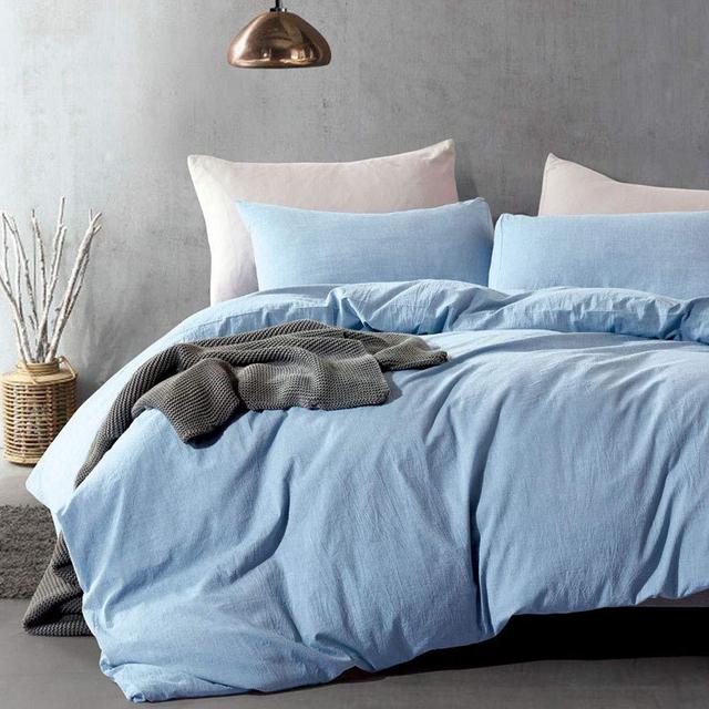 ATsense Duvet Cover King, 100% Washed Cotton Linen Feel Super Soft Comfortable, Bedding Duvet Cover Set, 3-Piece, Durable and Easy Care, Simple Style Farmhouse Comforter Cover (Light Blue Y7002-5)