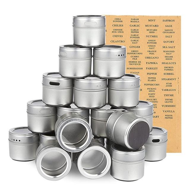 Magnetic Spice Containers, 3.4 Oz Spice Tins with Clear Lid (94 Labels, 20 Jars)