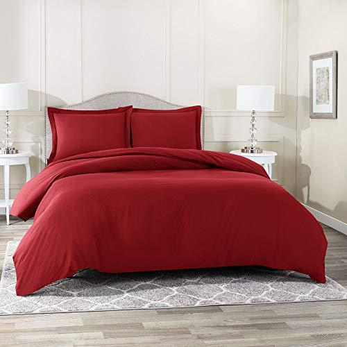 Nestl Bedding Duvet Cover 3 Piece Set – Ultra Soft Double Brushed Microfiber Hotel Collection – Comforter Cover with Button Closure and 2 Pillow Shams, Burgundy - King 90"x104"
