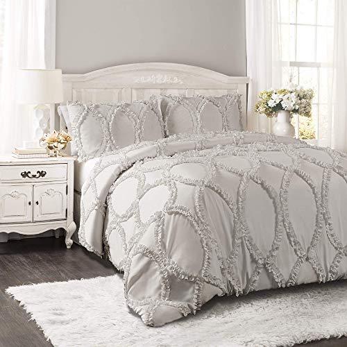 Lush Decor Avon Comforter Ruffled 3 Piece Bedding Set with Pillow Shams King Light Gray