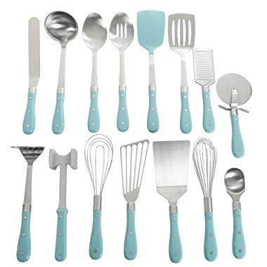 Frontier Collection 15-Piece All In One Tool And Gadget Set In Turquoise, Made of Stainless Steel, Nylon and Riveted ABS Handles, Dishwasher Safe