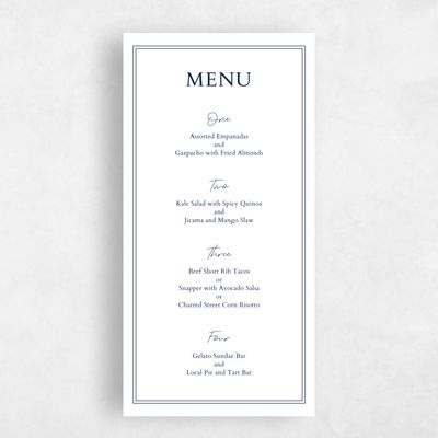 Navy, Blue Wedding Menu - Verona