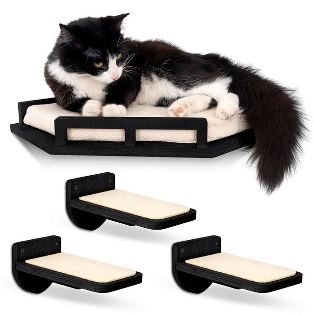 Cat Wall Shelves - Cat Shelves for Wall, Cat Shelf w/Cat Wall Steps, Cat Wall Furniture Black - Corner Cat Shelf, Cat Shelves with Cat Wall Bed
