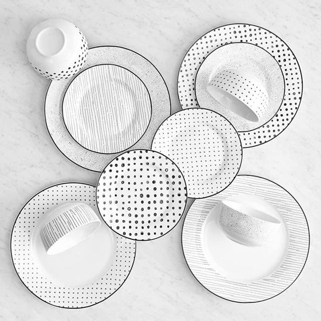 S & Co. Dinnerset 12PC Black White Sketch