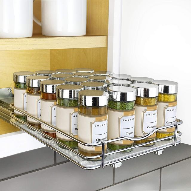 Lynk Professional Slide Out Spice Rack Pull Out Cabinet Organizer 8-1/4 inch Wide, Chrome