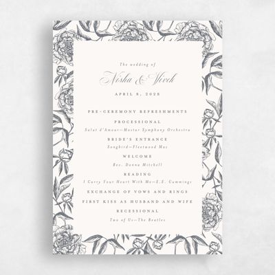 Charcoal, Beige Wedding Program - Pivoine