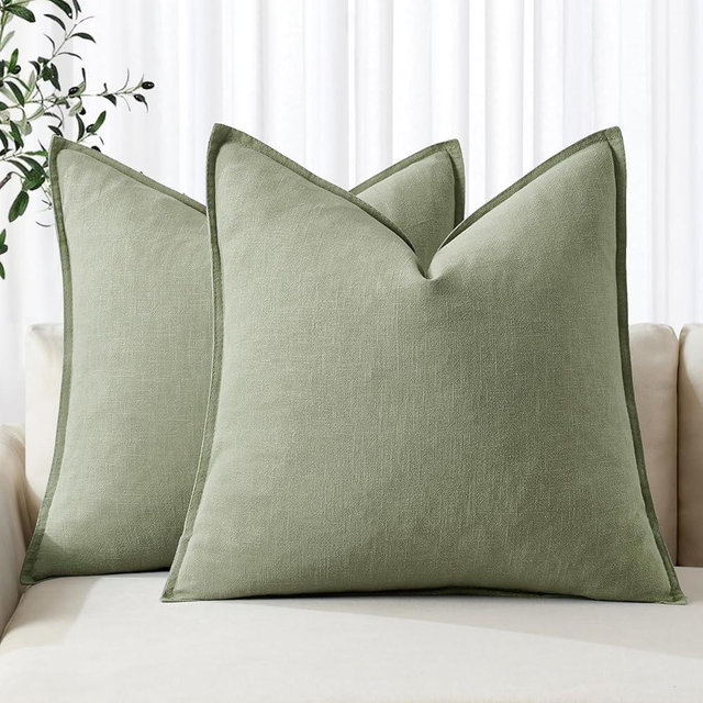 MIULEE Decorative Linen Pillow Covers 20x20 Inch Sage Green ​Boho Farmhouse​ ​Neutral Couch Throw Pillows for Bed Pack of 2 Accent Modern Pillowcase Summer Sofa Livingroom Home Decor