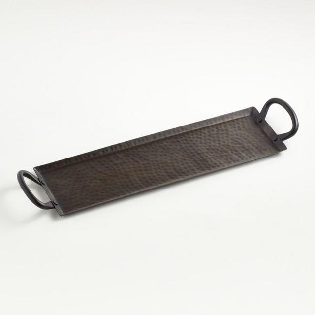 Feast Rectangular Hammered Iron Serving Platter with Handles