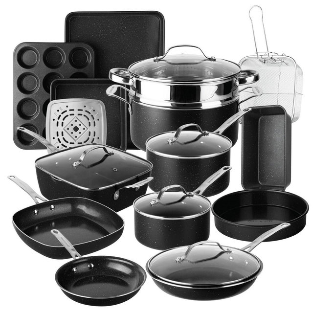 Granitestone Ceraluxe Pots and Pans Set 20 Pc Black Ceramic Nonstick Cookware and Bakeware Set