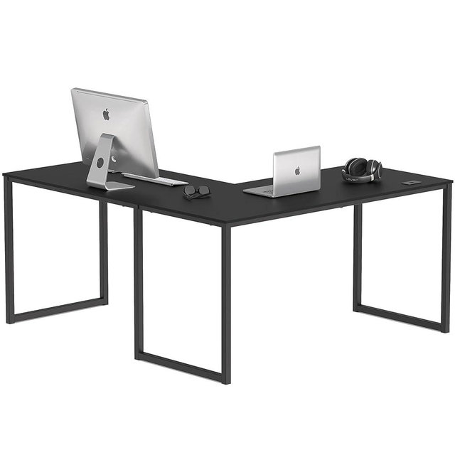 SHW Mission Home Office 55-Inch Large L Shaped Corner Desk, 24'' Deep, Black