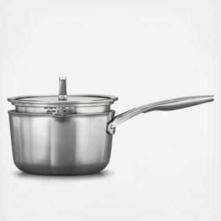 Premier Stainless Steel Sauce Pan with Pour and Strain Cover, 3.5 QT