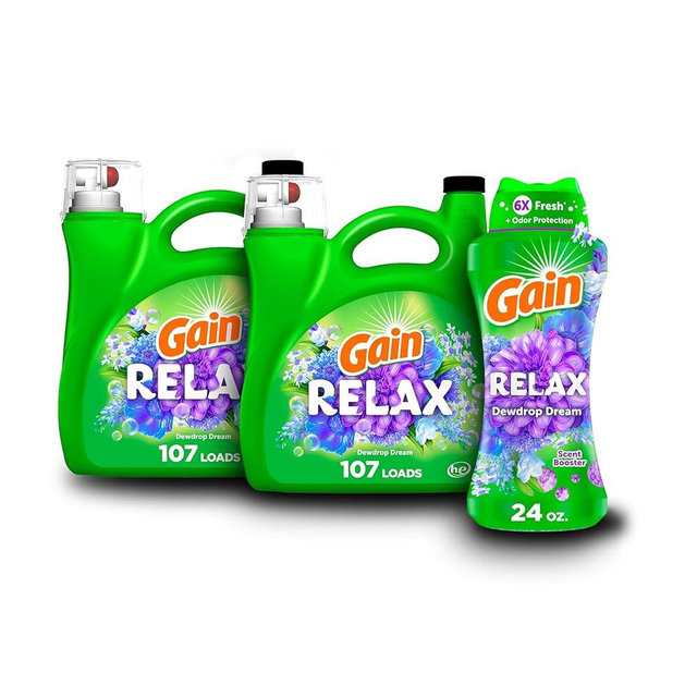 Bundle of Gain Liquid Laundry Detergent, Relax, HE Compatible, 154 fl oz, 107 Loads + Gain In-Wash Laundry Scent Booster Beads, Relax Scent, 24 oz