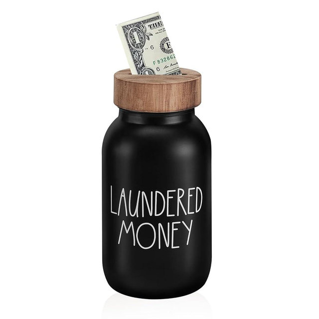 Laundry Room Bank Coin Jar Laundry Room Decor Rustic Country Farmhouse Home Decor Mason Jar with Wooden Top Funny Laundered Money Tip Jar Piggy Bank