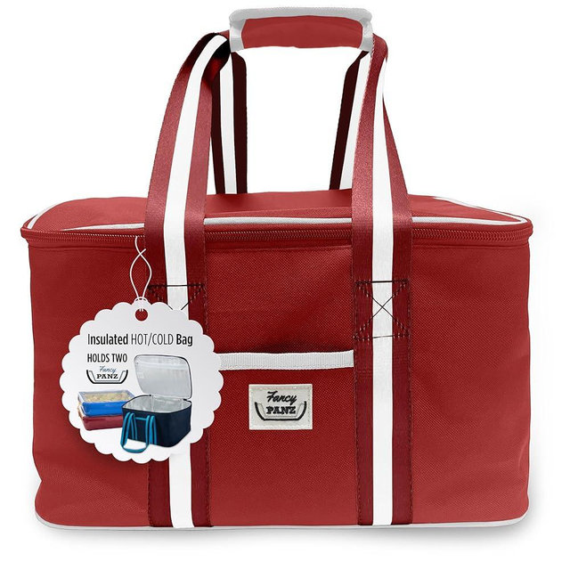 Fancy Panz - Red Insulated Casserole Carrier Bag - Insulated Thermal Bags for Hot & Cold Food Holds 2 Standard Size Fancy Panz - 2 Pockets - Food Container - Hosting Essentials