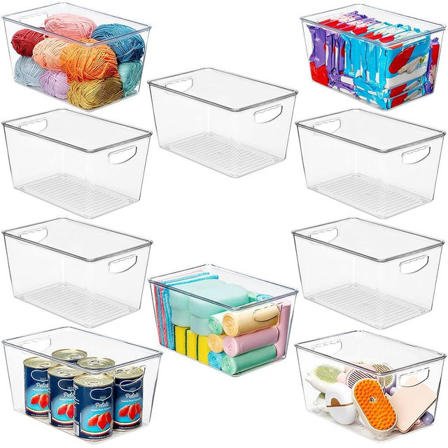theaoo Clear Storage Bins with Lids Stackable - Large Plastic Containers for Pantry Organization and Storage - Perfect for kitchen,Fridge,Laundry Room,Bathroom,Garage,Closet,Cabinet Organizer -10 Pack