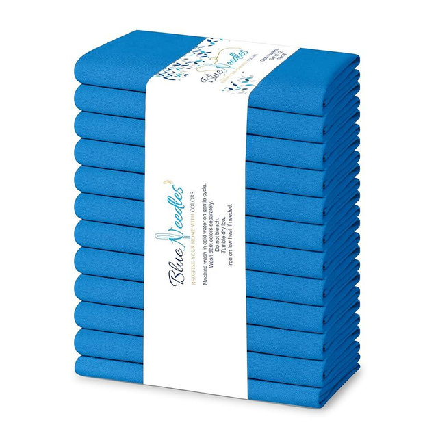 Blue Needles Solid Cloth Napkins Set of 12 Royal Blue 100% Cotton Dinner Napkins 18x18 inches - Reusable, Absorbent & Washable Linen, Ideal for Wedding Events Farmhouse Parties Hotel & Everyday Use