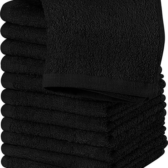 Utopia Towels Cotton Washcloths Set - 100% Ring Spun Cotton, Premium Quality Flannel Face Cloths, Highly Absorbent and Soft Feel Fingertip Towels (12 Pack, Black)