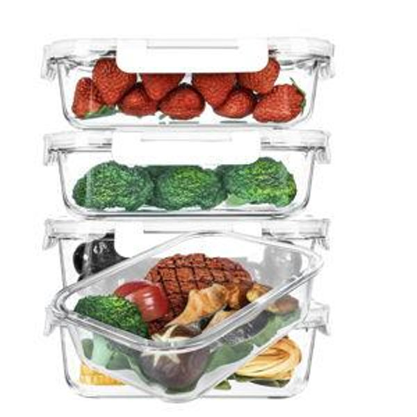 M MCIRCO [5-Packs, 36 Oz.] Glass Meal Prep Containers with Locking Lids Glass Food Containers,Airtight Lunch Container,Microwave, Oven, Freezer and Dishwasher (4.5 Cup, White)