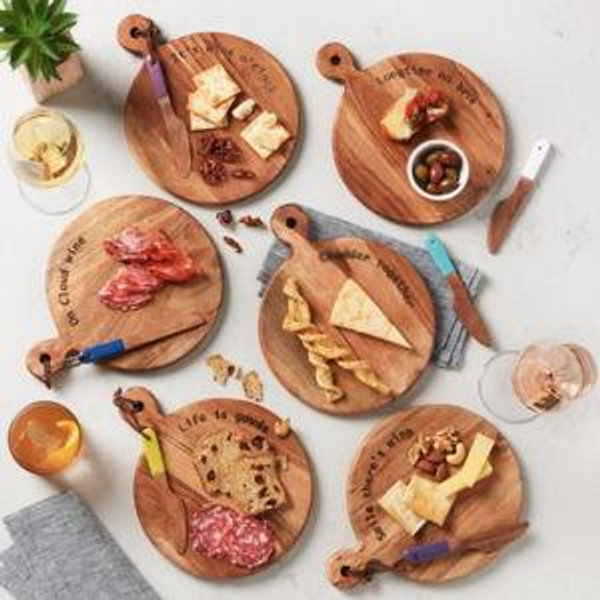 Cheesy Puns 8” Individual Cheese Boards and Spreaders (Set of 6)