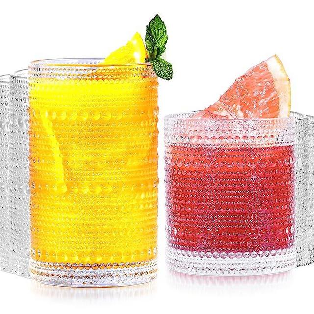 Vintage Hobnail Drinking Glasses Set of 12 - 14 oz Old Fashioned Water Glass Cups & 12 oz Cocktail Glasses, Aesthetic Kitchen Bar Tumbler Glassware Gifts Sets for Smoothie, Juice, Coffee, Soda, Wine