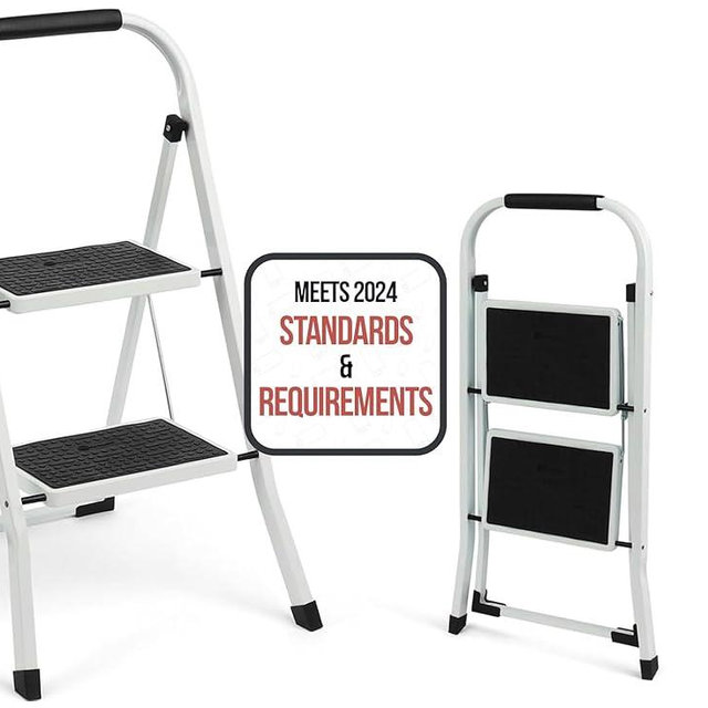 Simpli-Magic Step Ladder, 2 Step Stool Ergonomic Foldable with Wide Anti-Slip Pedal, Multi-Use for Household, Kitchen and Office (350 LBS Capacity)