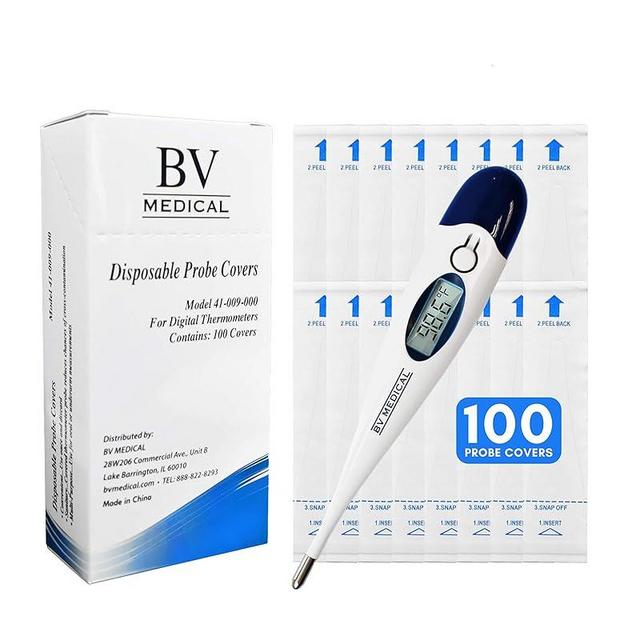 BV Medical Digital Thermometer Rigid Tip 10sec. W/100 Probe Covers Pack