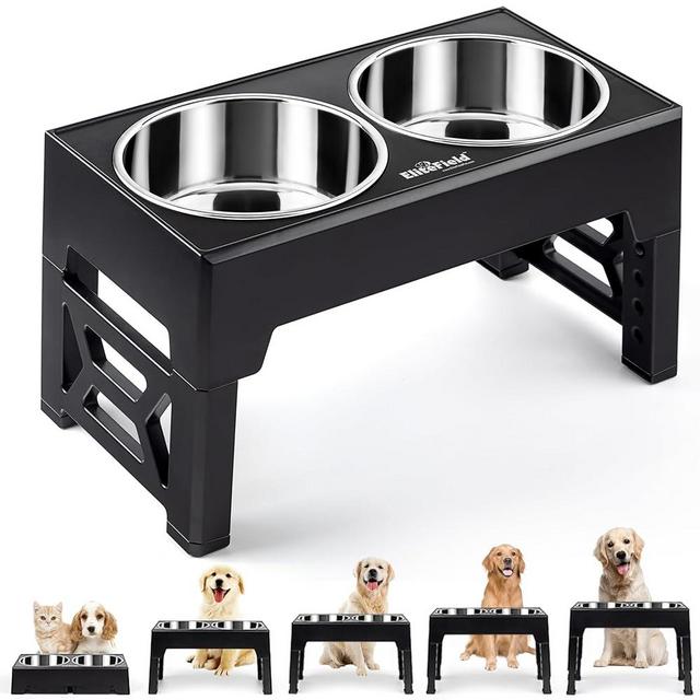 EliteField Elevated Dog Bowls (2-Year Warranty), Two 58 oz Stainless Steel Food Bowls, 5 Adjustable Raised Heights (4", 9.5", 10.5", 11.5", 12.75") Suitable for Dogs of All Ages, Small to Large Sizes