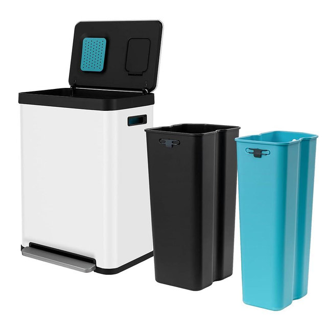 Home Zone Living 18.5 Gallon Kitchen Trash Can, Dual Removable Liners for Recycling and Trash, CleanAura Odor Control, Wide Stainless Steel Shape (10.6 + 7.9 for 18.5 Gallon Total)