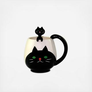 Black Cat 2-Piece Mug & Spoon Set