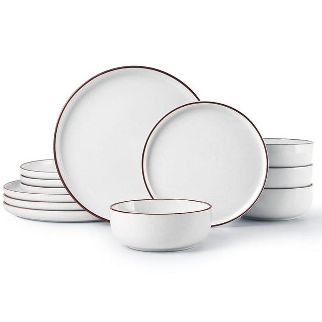 Famiware Mercury Dinnerware Sets, 12-Piece Kitchen Plates and Bowls Sets for 4, Stoneware Dinnerware Sets for 4, Dishes Set for 4, Microwave and Dishwasher Safe, White
