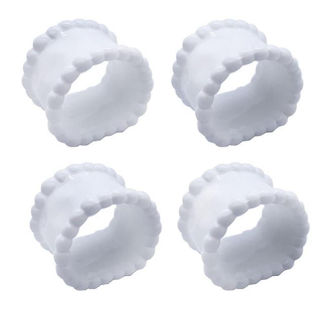 Porcelain Napkin Rings Beaded Napkin Rings, Pack 4 Bead Side Serviette Ring Buckles Round Delicate Solid Cloth Napkin Bands for Dinner Parties, Weddings Receptions, Family Gatherings