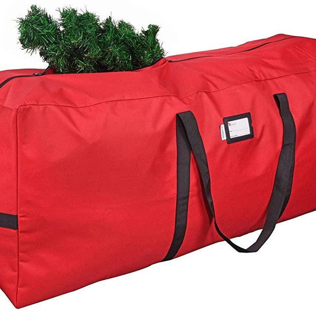 Primode Christmas Tree Storage Bag | Fits Up to 7-8 Ft. Disassembled Holiday Tree | 50” x 15” x 20” Tree Container | Durable 600D Oxford Material | Heavy Duty Xmas Storage Box (Red)