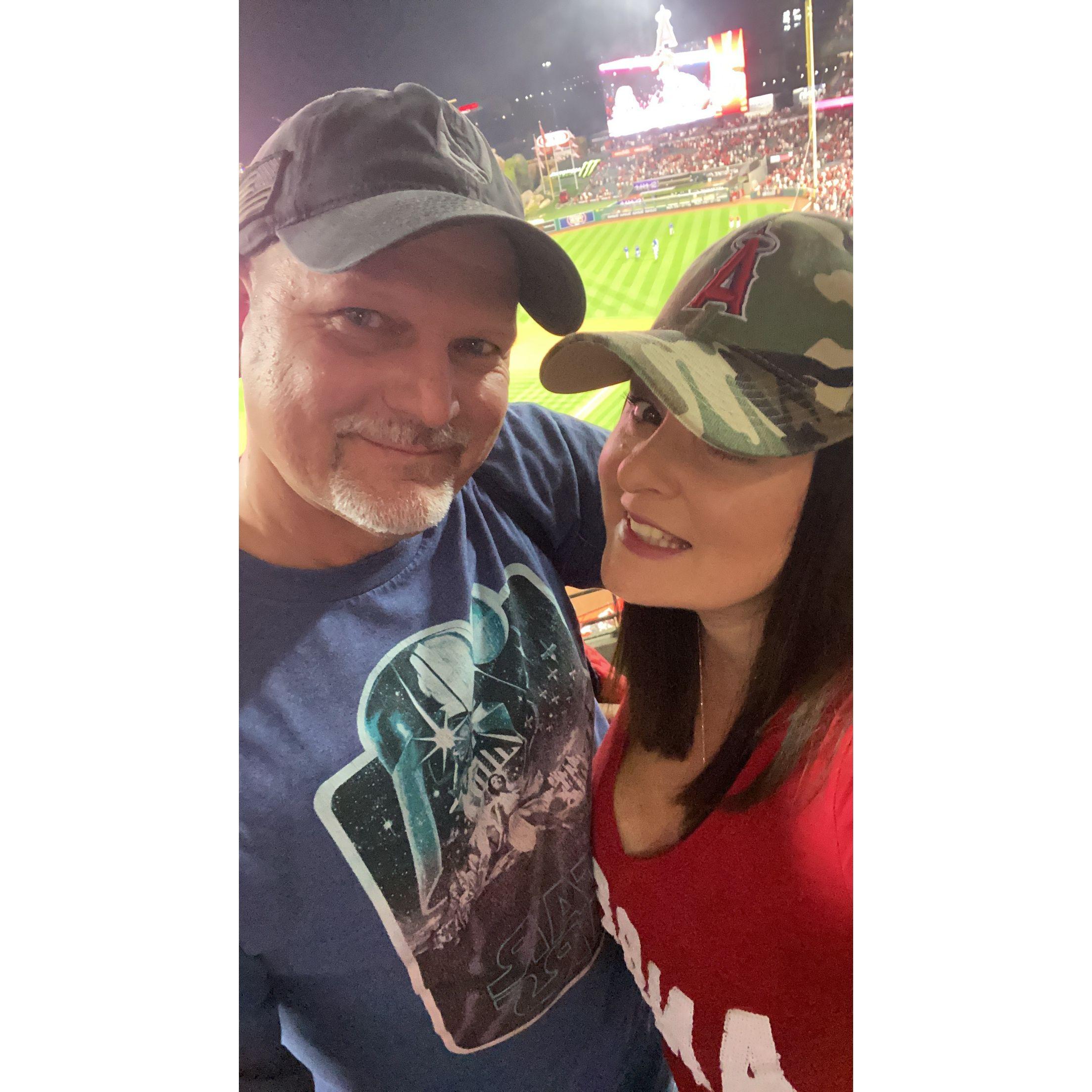 Our first baseball game together. Star Wars night at Angels stadium is always a win! Angel's baseball for me and Star Wars for Jason.
