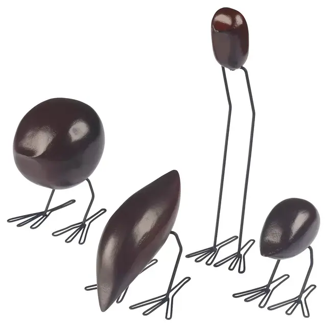 FISKELÄGEDecoration, set of 4, bird/dark brown