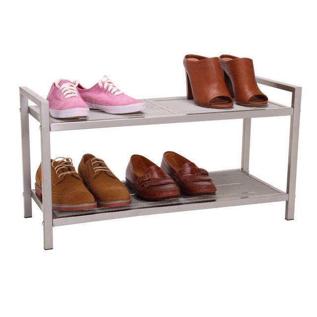 Household Essentials® 2-Tier Mesh Shoe Rack in Nickel