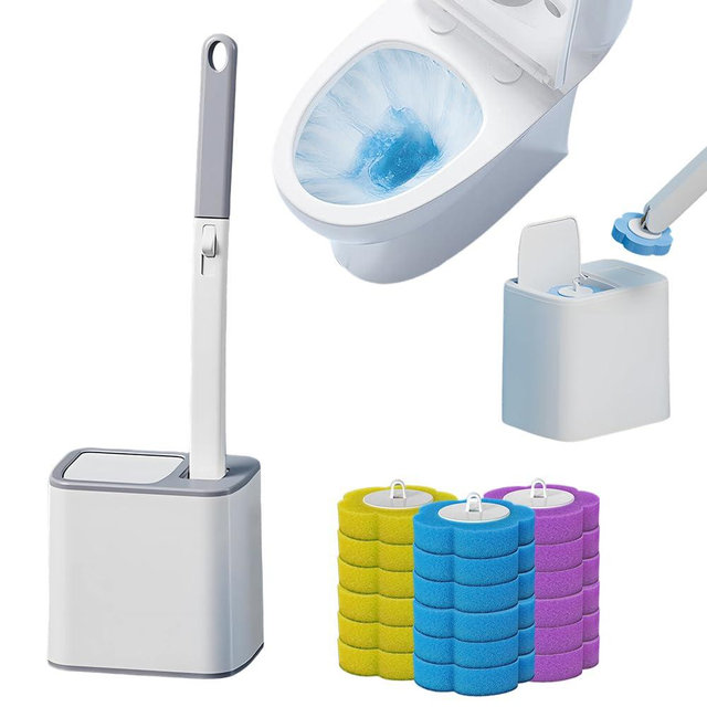 Disposable Toilet Brush, 2025 New Toilet Brush Holder, Compact Wall Mounted Toilet Brush for Modern Bathrooms, Hygienic Toilet Cleaner for Families (Gray+18PCS Brush Heads)
