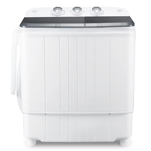 Portable Washing Machine 17.6Lbs Capacity Washer and Dryer Combo 2 In 1 Mini Compact Twin Tub Washing Machine Laundry Washer(11Lbs) & Spinner(6.6Lbs) with Built-in Gravity Drain Pump,Low Noise and Easy Store for Apartment,Dorms,RV Camping(grey+white)