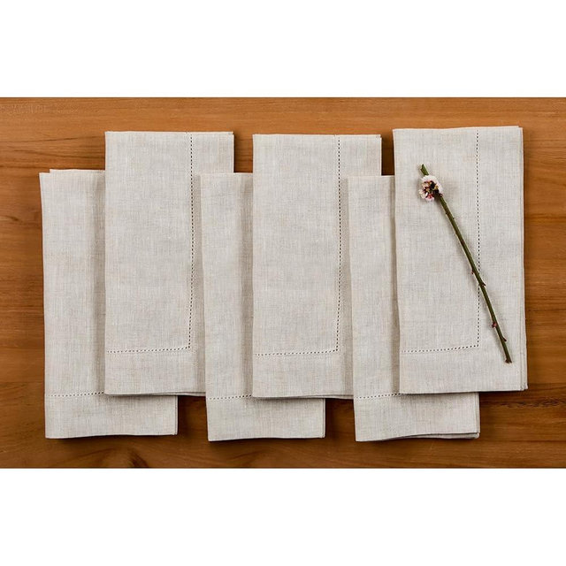 Solino Home Light Natural Linen Cloth Napkins Set of 6-100% Pure Linen Classic Hemstitch Dinner Napkins 20 x 20 Inch for Spring Decorations - Handcrafted and Machine Washable