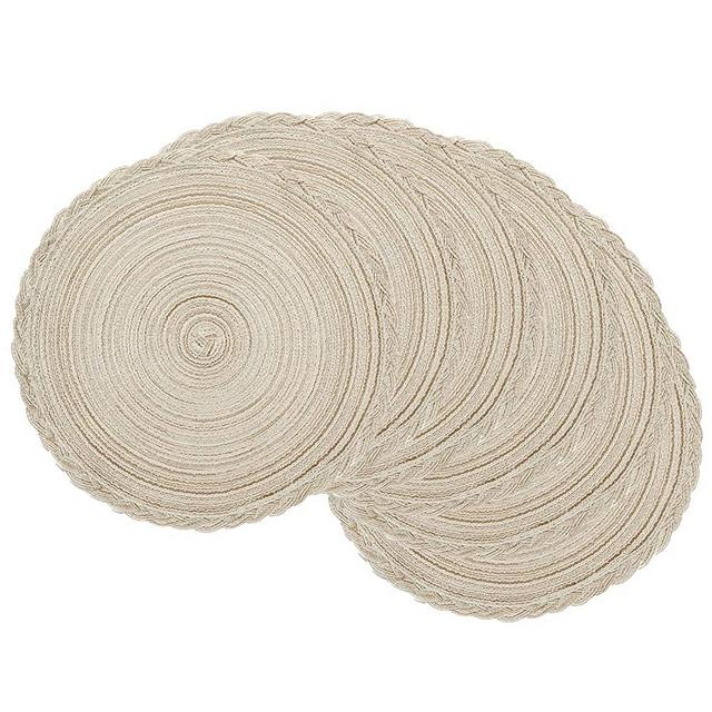 U'Artlines Indoor & Outdoor Round Cotton Placemat, Perfect for Fall, Dinner Parties, BBQs, Christmas Parties and Everyday Use,6pcs placemats, Ivory White