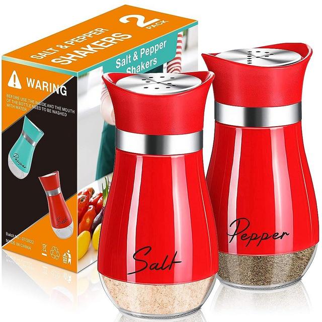 Salt and Pepper Shakers Set,4 oz Glass Bottom Salt Pepper Shaker with Stainless Steel Lid for Kitchen Cooking Table, RV, Camp,BBQ Refillable Design Christmas Kitchen Decor Gifts(Red)