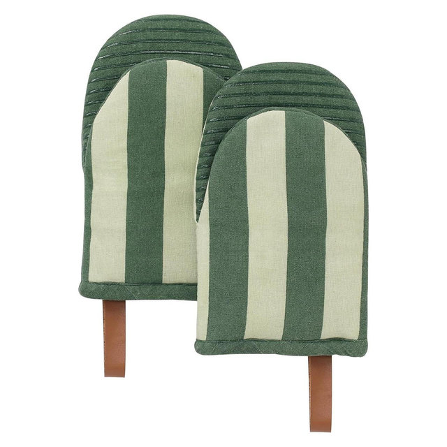 Folkulture Mini Mitts Set of 2, 100% Cotton with Silicon Grip - Matcha