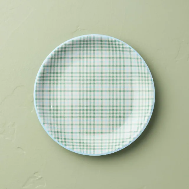 8.5" Layered Plaid Melamine Salad Plate Green/Blue/Cream - Hearth & Hand™ with Magnolia