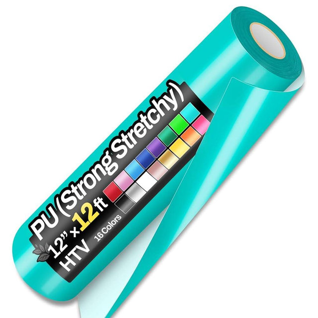 12" x 12ft Heat Transfer Vinyl Rolls, PU (Strong Stretchy) HTV Vinyl Turquoise for Shirts, Sooez Iron on Vinyl for All Cutter Machine, Easy to Cut & Weed for DIY Heat Design, Matte Finish