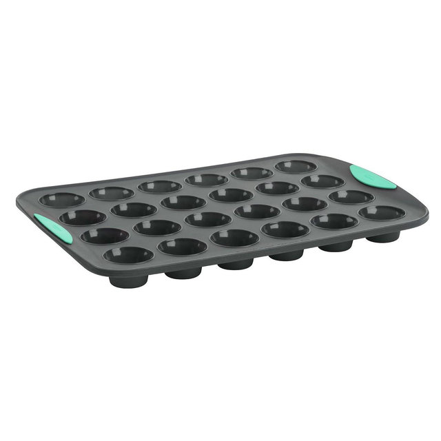 Trudeau Structure Silicone 24 Cavity Mini Muffin Pan, Grey/Mint