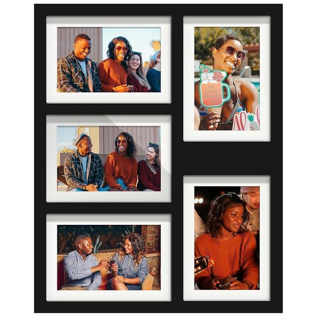 DUENPY 5x7 Picture Frame Collage Holds 5 Photos Made of High Definition Glass, Mat for Display 4x6 Picture Frame Collage Photo for Wall Decor Black