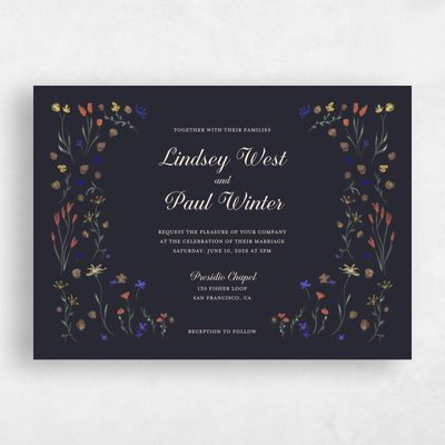 Ebony, Black Wedding Invitation - Harebell Landscape