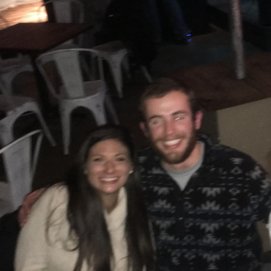 A very blurry (but cherished!) picture of our first date at Loaded Joe's in Avon, CO
