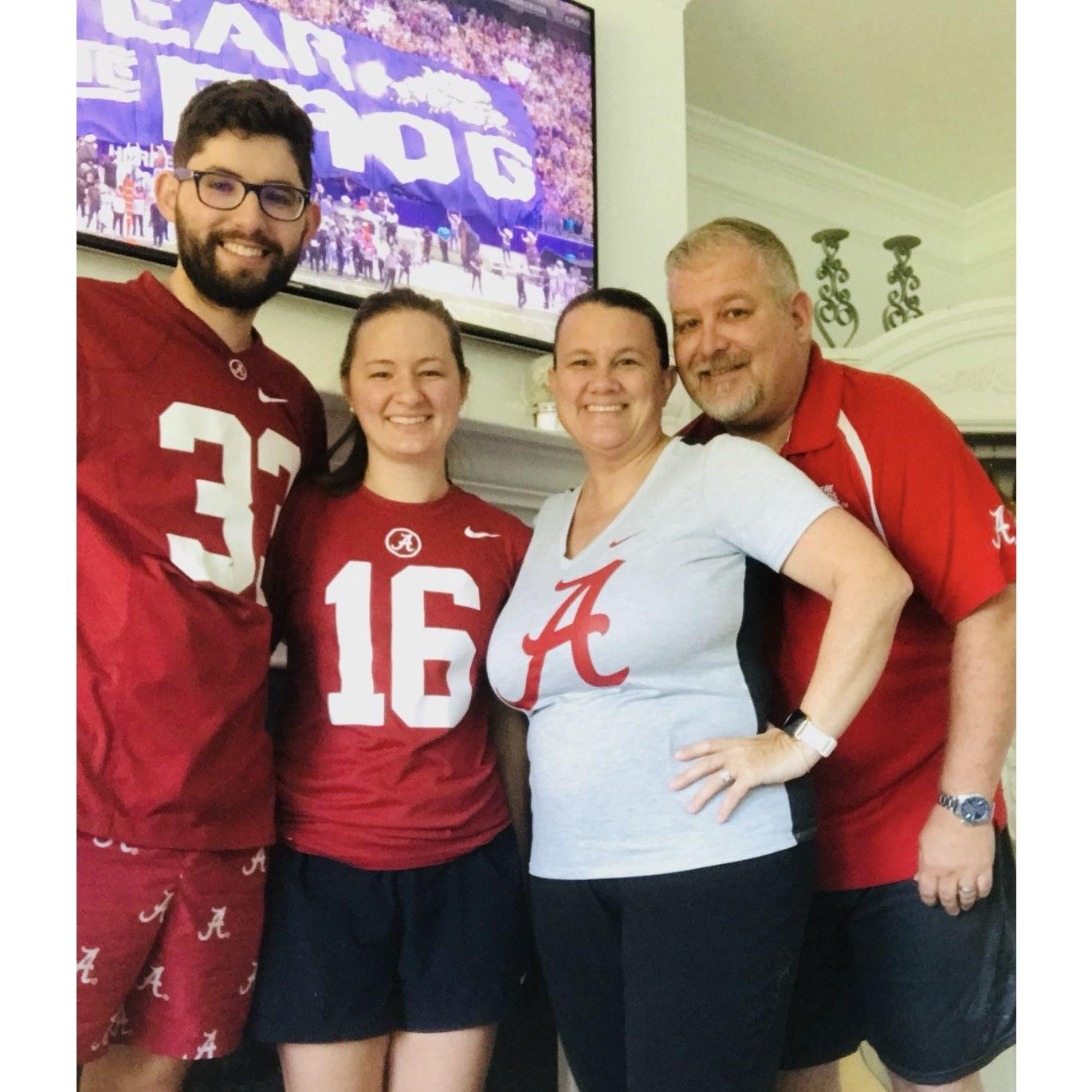 Alabama watch party with Alissa's parents, Cathy and Kenny.