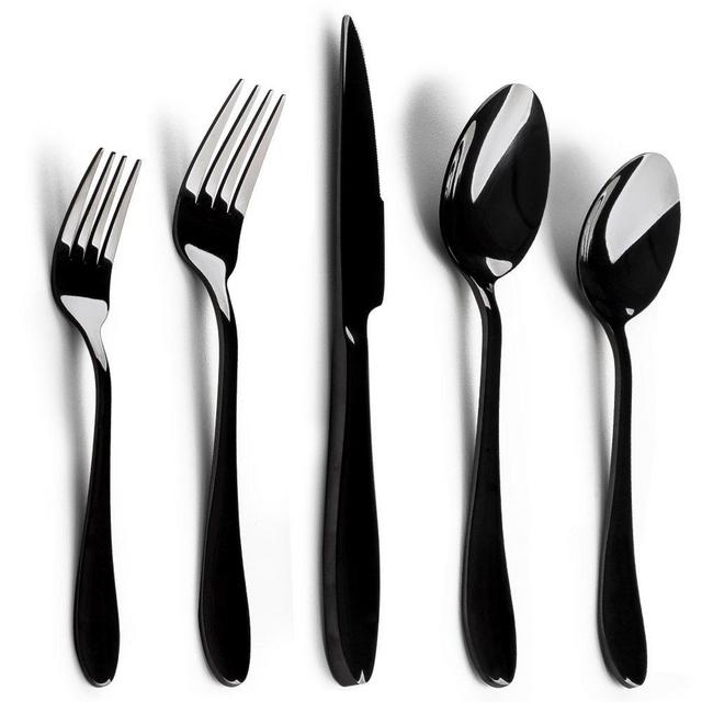 Silverware Set, E-far 20-Piece Black Stainless Steel Flatware Utensil Set Service for 4, Include Knife/Spoon/Fork, Mirror Polished, Dishwasher Safe